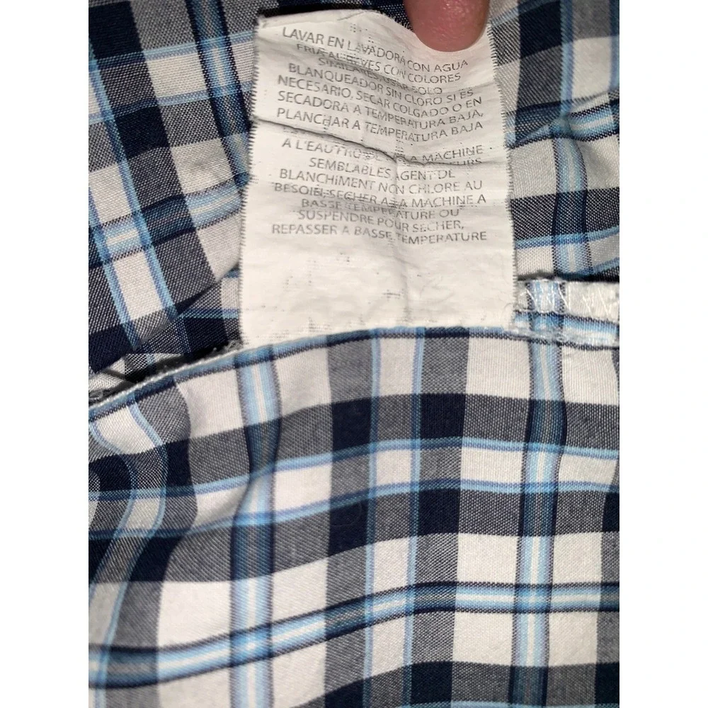 Wrangler Mens XL Short Sleeve Button Down Shirt Blue White Plaid Wrinkle Resist - Picture 9 of 11